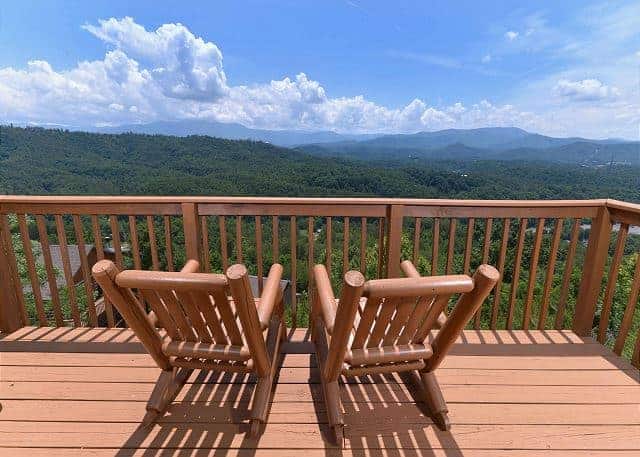 Chairs on the deck of the Amazing View cabin in the Smokies.