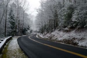 curvy road in snow