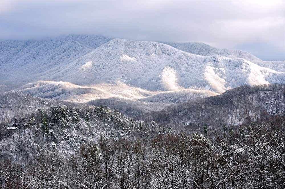 Beautiful photo of the Smoky Mountains in the winter.