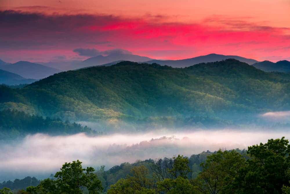 Beautiful sunrise in the mountains near Pigeon Forge TN.