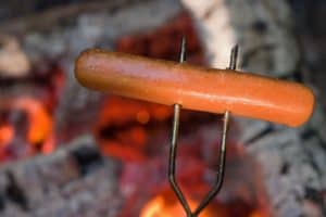 Hot dog cooked over a fire pit