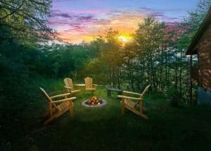 Sunset at one of our cabins with fire pits in Gatlinburg TN.