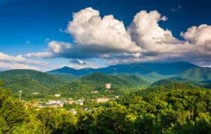 The city of Gatlinburg in the mountains.