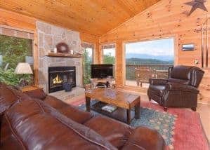 The excellent living room in a cabin in Gatlinburg TN.