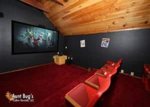 The home theater at the Splash N Play cabin in Gatlinburg