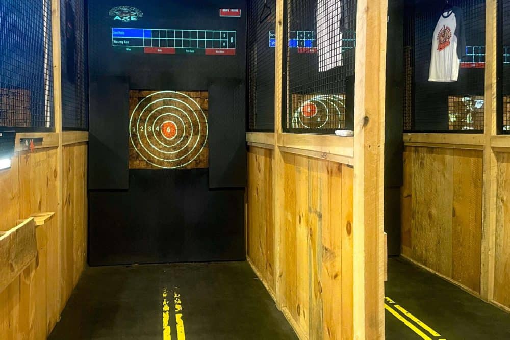 Axe Throwing Lanes with bullseye in front in distance