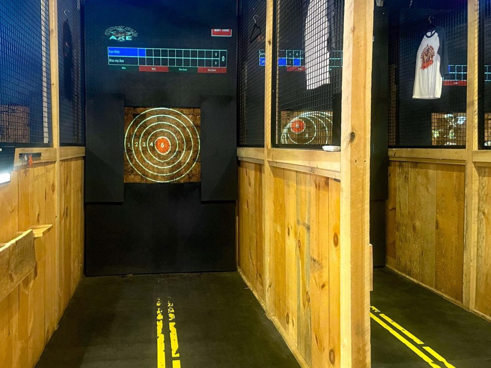 Axe Throwing Lanes with bullseye in front in distance