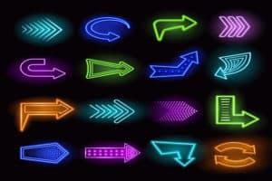 15 neon black light arrows in a row